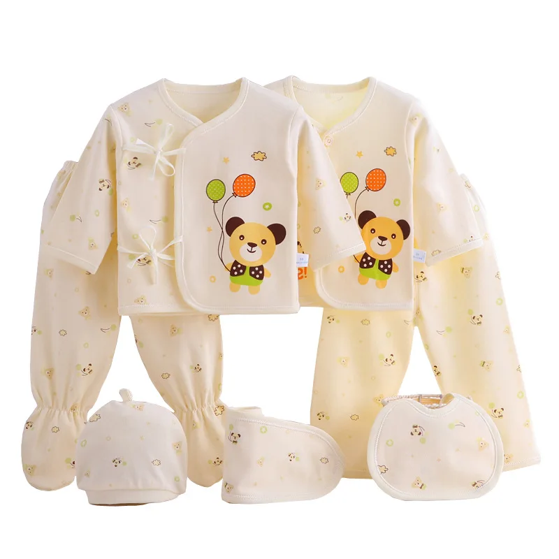 

7pcs Newborn Baby Clothes Sets 0-3M Summer Cartoon Print Baby Girls Clothing Gift Set Cotton Baby Boys Clothes Spring Kid Outfit