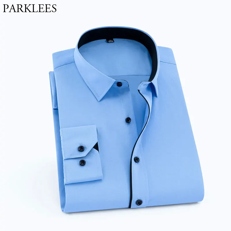 Саржевая Мужская рубашка контрастного цвета с длинным рукавом и квадратным