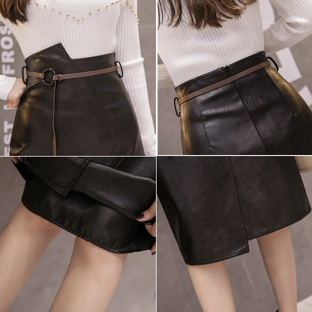 Женская юбка с высокой талией из искусственной кожи черные цвета хаки женские