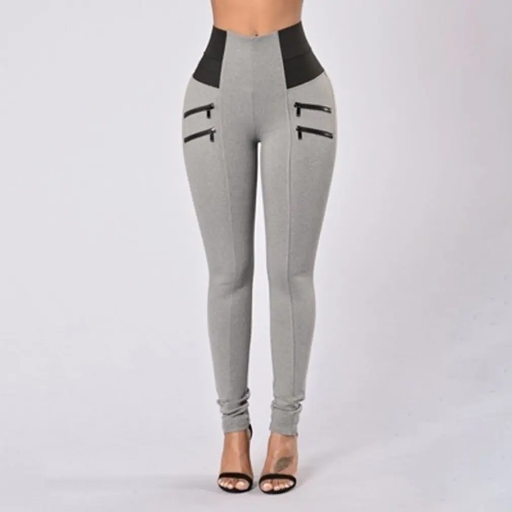

Fashion Women Workout Zipper Tight Casual Sports Leggings Stripes High Waist LElastic Fitness Yoga Pants
