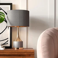 Modern Gray Hardware Plating Simple Bedroom Table Lamp LED E27 Lighting Marble Cloth Cover Living Room Study Desk Lamp