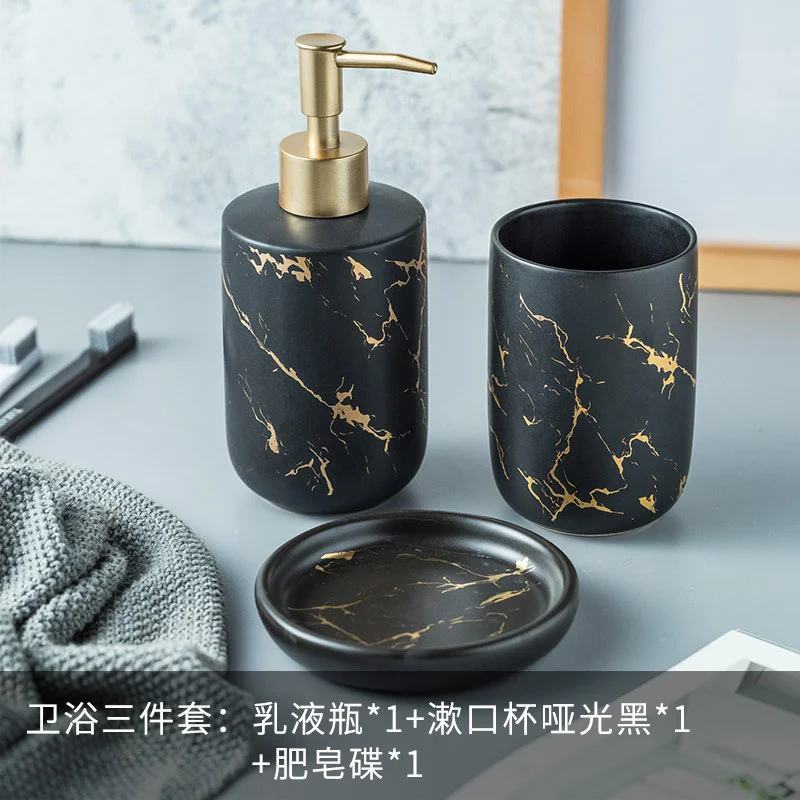 

Bathroom Wash Accessory Set European Ceramic Marble Soap Dispenser Pump Bottle Home Couple Mouthwash Cup Soap Dish Washing Tools