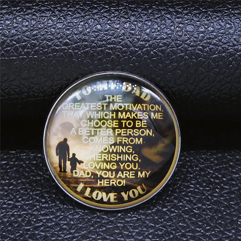 

2021 Family I Love You Father Son Stainless Steel Glass Round Letter Silver Color Brooches Jewelry broche XJ46S05