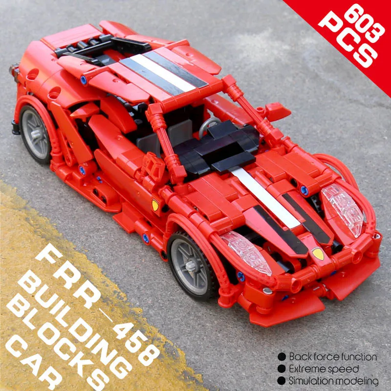 

IN STOCK 701501 603PCS Super Racing Car FRR-458 Model Building Blocks Bricks DIY Toy Set boys Children Christmas gift