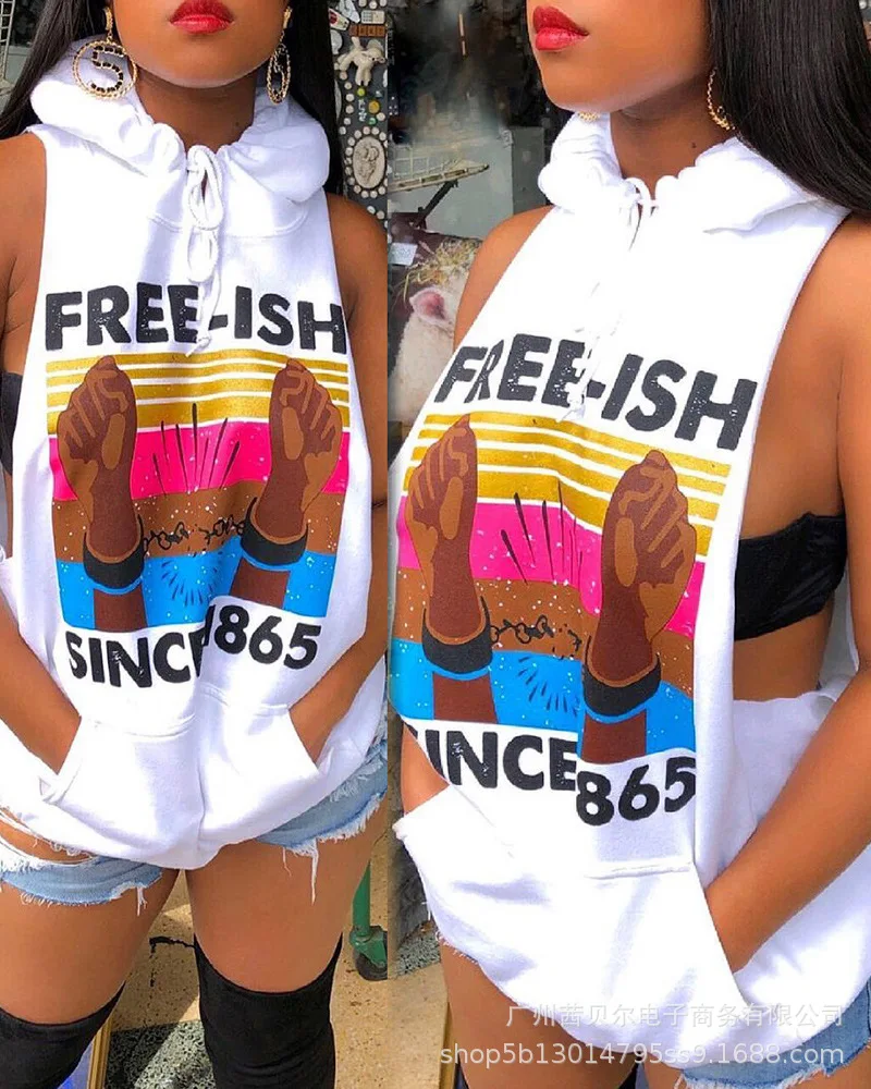 

Summer Hoodie women's character letter design sleeve suitcase sexy page open coat Hoodie