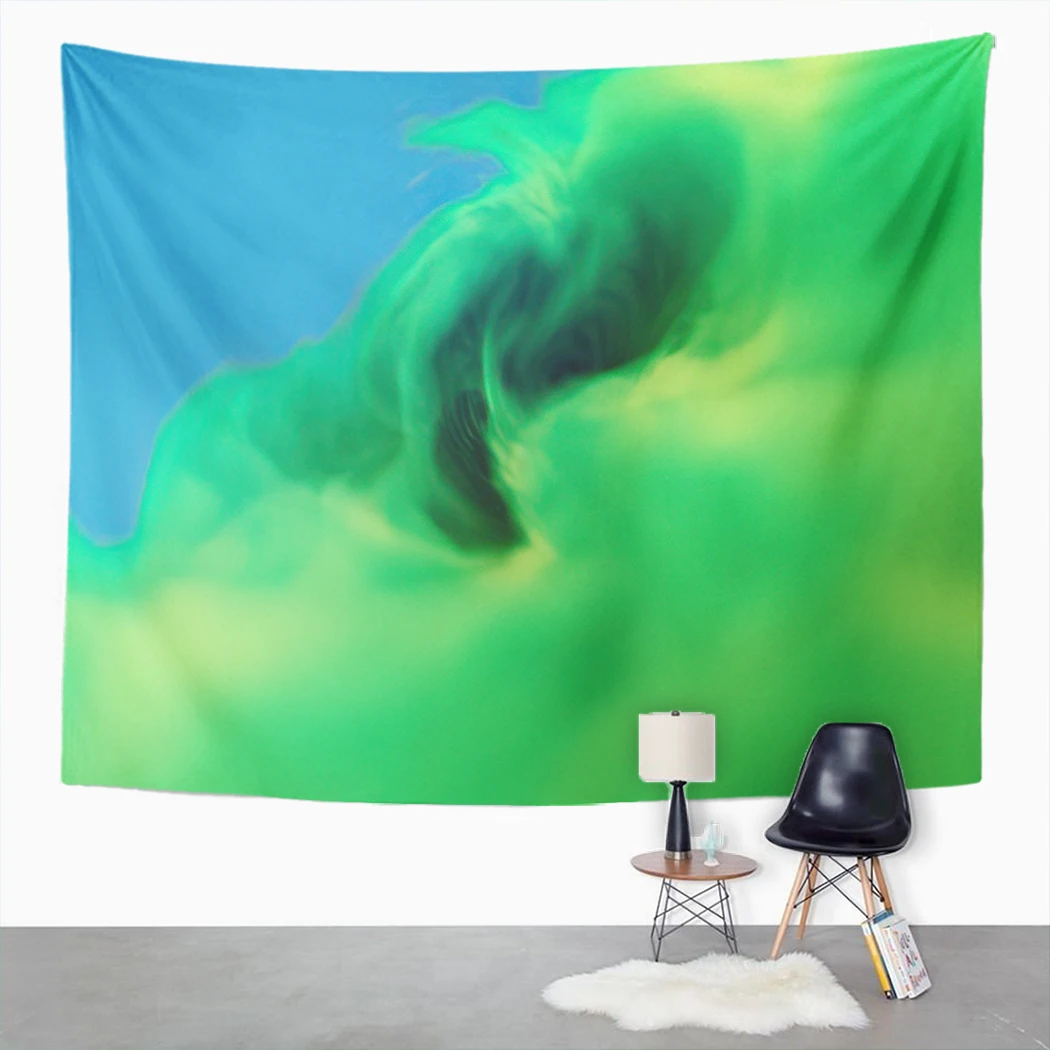 

Psychedelic Tapestry Green Smoke Hippie Abstract Seamless Pattern Golden Triangle Wall Hanging House Decoration Picnic Mat Gifts