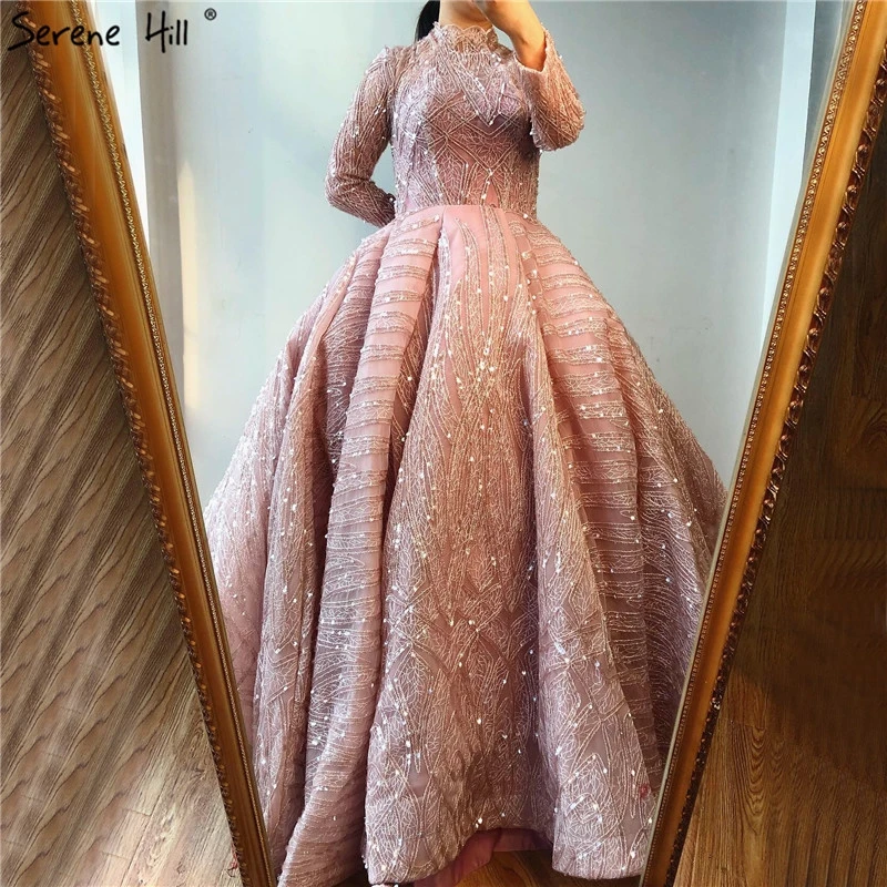 Мусульманские платья выпускного вечера с высоким воротником и блестками 2020