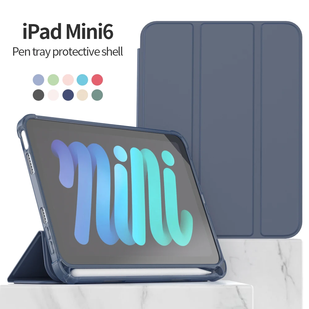 

Чехол для iPad Mini 6-го поколения 8,3 дюйма 2021 с держателем для карандашей тройного сложения умный чехол из искусственной кожи Силиконовая задняя панель чехол для планшета