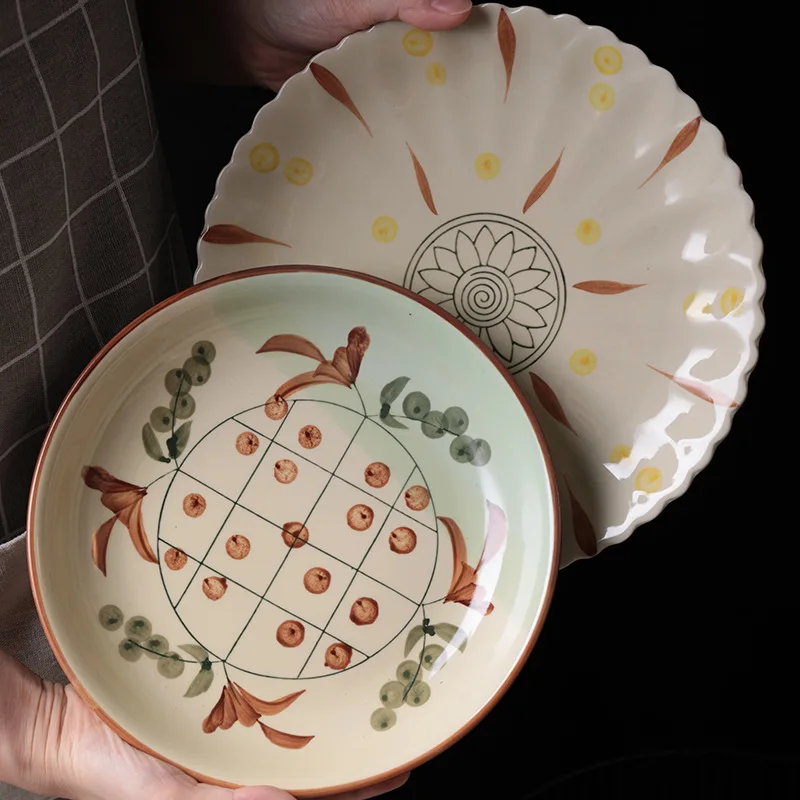 

Japanese Style Hand Painted Ceramic Disc Home Inn Retro Personality Art Ceramic Rice Plate Creative Tableware