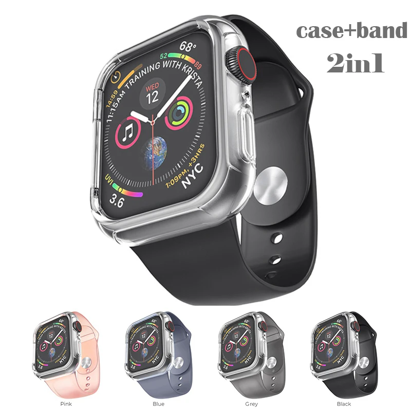 Мягкая силиконовая лента с чехол для Apple Watch Series 6/5/4/3/2/1 38 мм 42 40 44 силиконовый