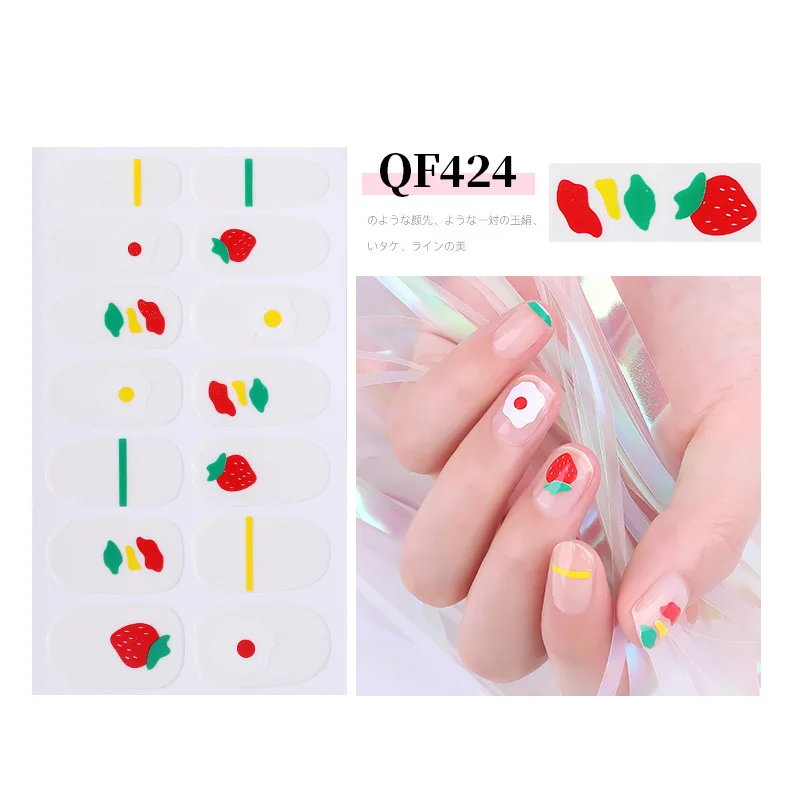 QF424 14 типсов клей для накладных ногтей Наклейка Рождество DIY цветок Маникюр Снежинка Блестящий лак для ногтей с блестками полоски обертывания ногтей стикер - Цвет: QF424