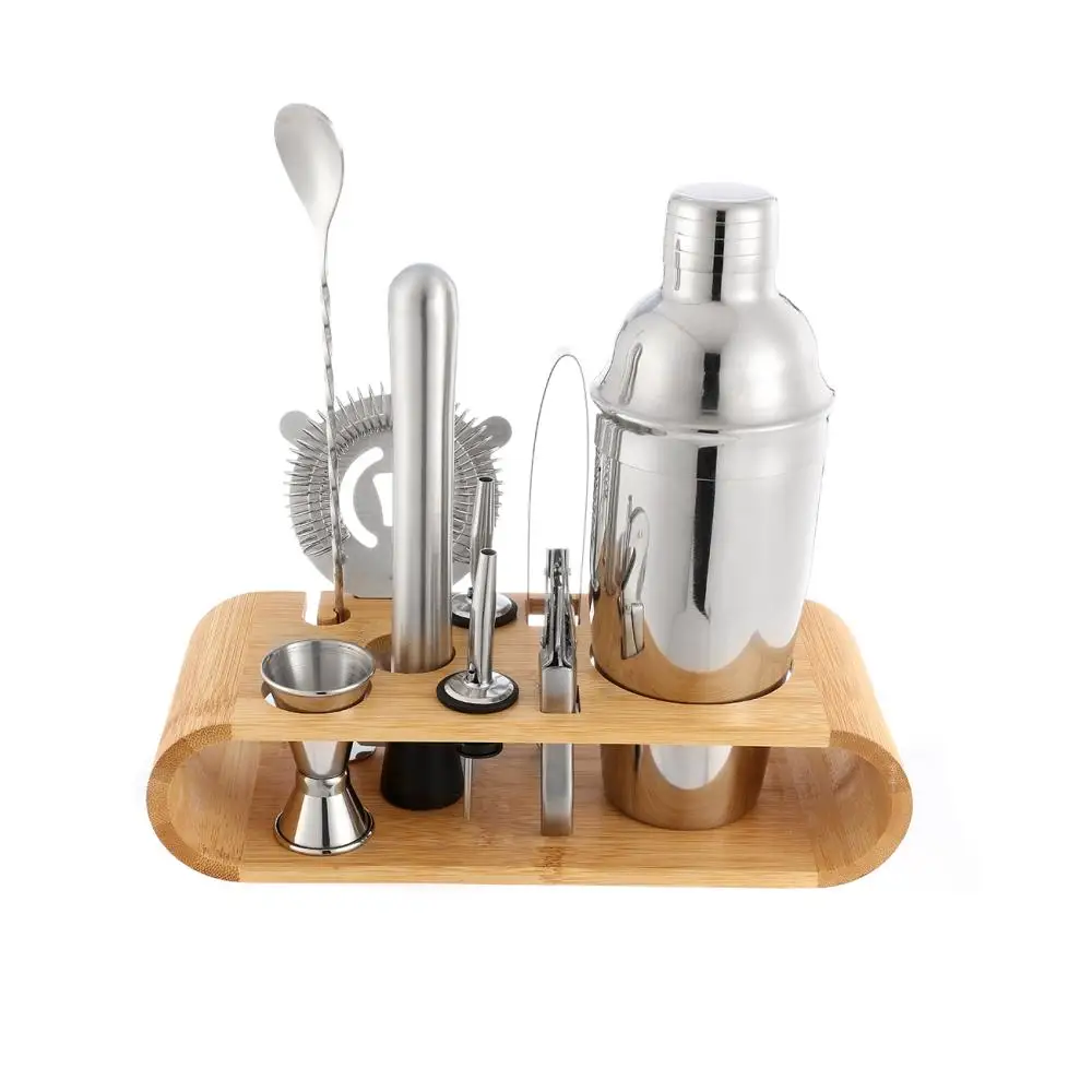 

10 шт набор для барменов коктейлей Бесплатная доставка 750 мл Нержавеющая сталь шейкер для коктейлей с бамбуковое основание DIY Смеситель напи...