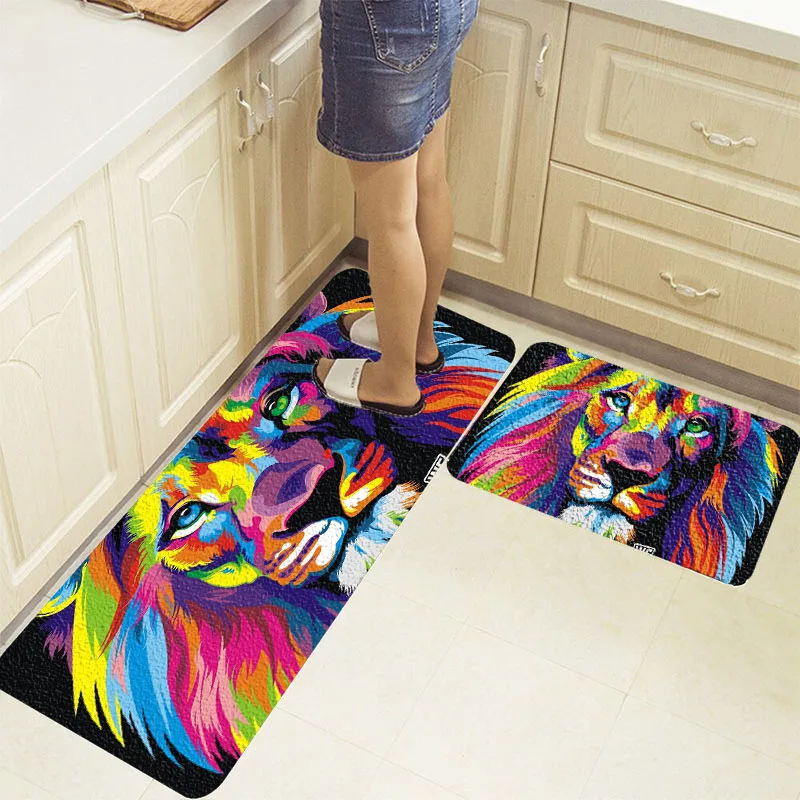 

Современные домашние кухонные коврики с изображением Льва из 2 предметов, напольные коврики для гостиной, декоративные Нескользящие кухонн...