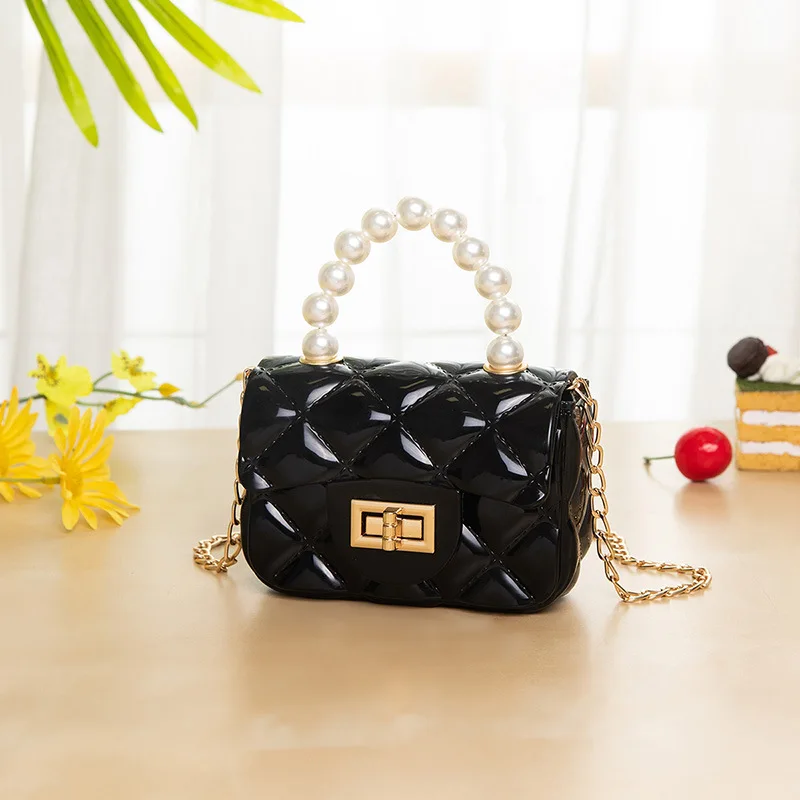 

2021 Women's Mini Handbag Small Square Bag Shoulder Messenger Portable Chain Bag Girl PVC Jelly Bag Pearl Crossbody Rhombus
