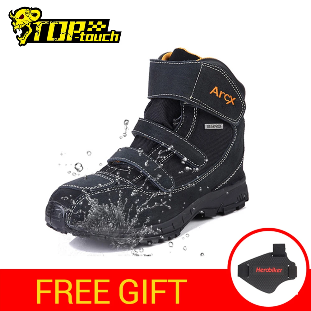 ARCX/Водонепроницаемые мотоботы Мужская обувь в байкерском стиле из натуральной
