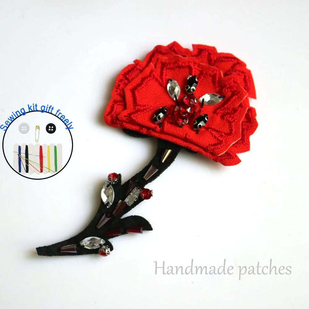 

Fashion DIY red flower beaded Patches for clothing Embroidery Sequin sew on floral patches for bags decorative parches applique