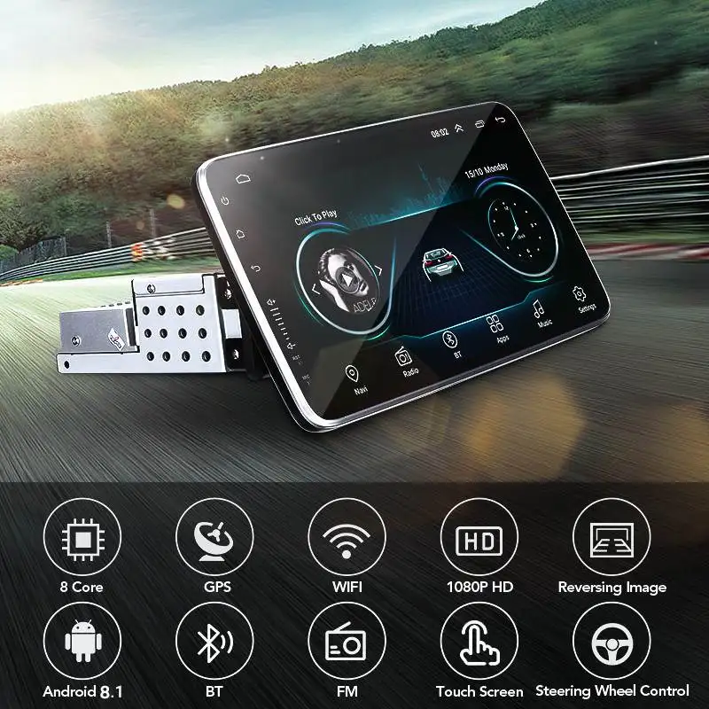 Автомагнитола 1DIN 10 1 дюйма Android 8 GPS навигация мультимедийный видеоплеер сенсорный