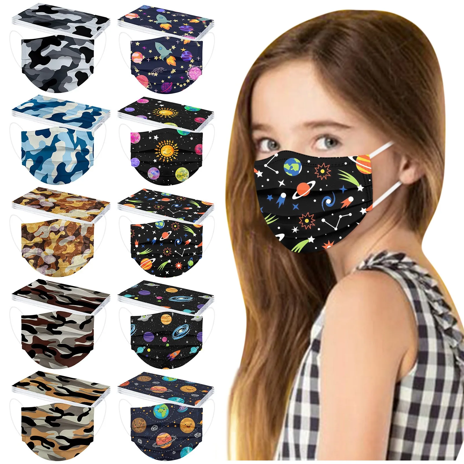 

100pcs Kids Face Mask Cartoon Print Disposable Spain Mascarillas Protective Fabric Dirt 3 Layer Face Mascaras Kids Face Mask