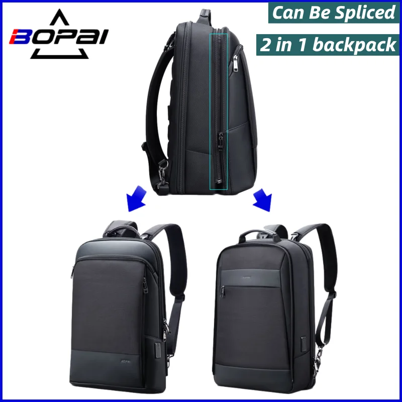 

BOPAI Brand Men's Business Trip BackPack Functional Two-in-One Casual Anti-Theft USB Detachable Flip 15.6 Inch Boss Laptop Bag