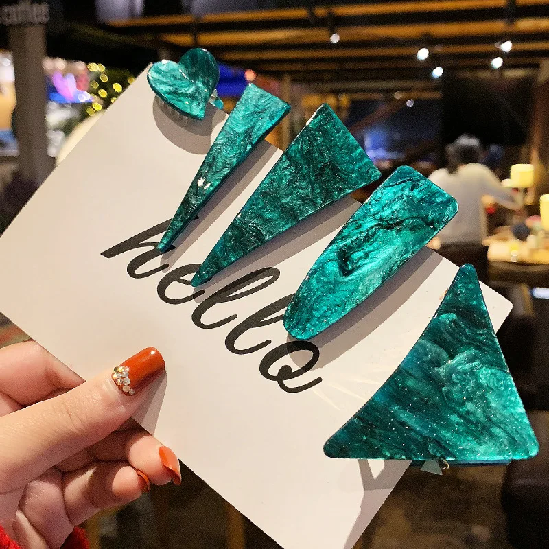 

Korean Version INS Hot Emerald Acetic Acid Hairpin Press Clamp Fashion Simple Jewelry Headdress Bangs Clip Hairpin