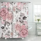 Занавеска для душа, тканевая штора с принтом розовых роз, серого цвета, европейская декоративная водонепроницаемая ткань для дома и ванной комнаты