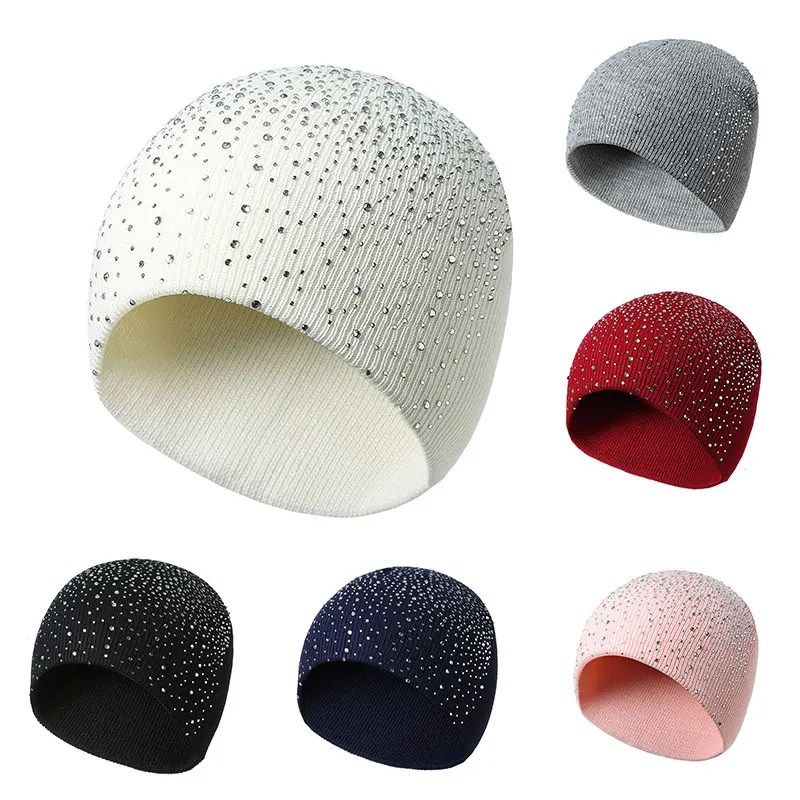 

Women'S Half Full Diamond Warm Knitted Hat Autumn And Winter European And American Outdoor Wool Hat