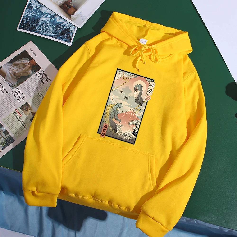 

Japan Style Comics Pullover King Kong And Monster Printed Hoodies Hip Hop Funny Sweatshirts Autumn New Casual Men Streetwear