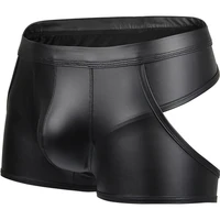 men boxers shorts low waist sexy nightclub stage patent leather panties gays clothes fashion bottom pants man seamless underwear