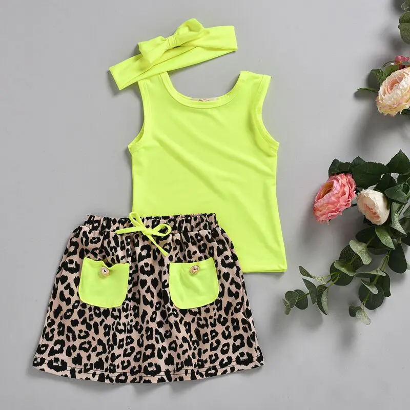 3PCS Newborn Toddler Kid Baby Girl T-Shirts Tops+ Leopard print Skirts +Headband 3pcs Sunsuit Clothes 2-6Y | Мать и ребенок