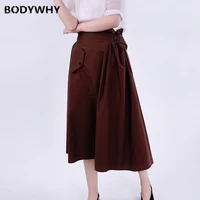 2020 spring new womens skirt temperament elegant casual high waist buckle pleated fake pocket long skirt