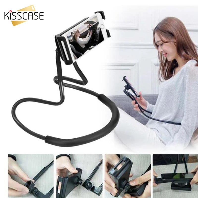 KISSCASE Flexible Neck Desk Phone Holder Lazy Necklace Support Bracket For iPhone 7 11 Pro Max 360 Bed Seat Stand | Мобильные