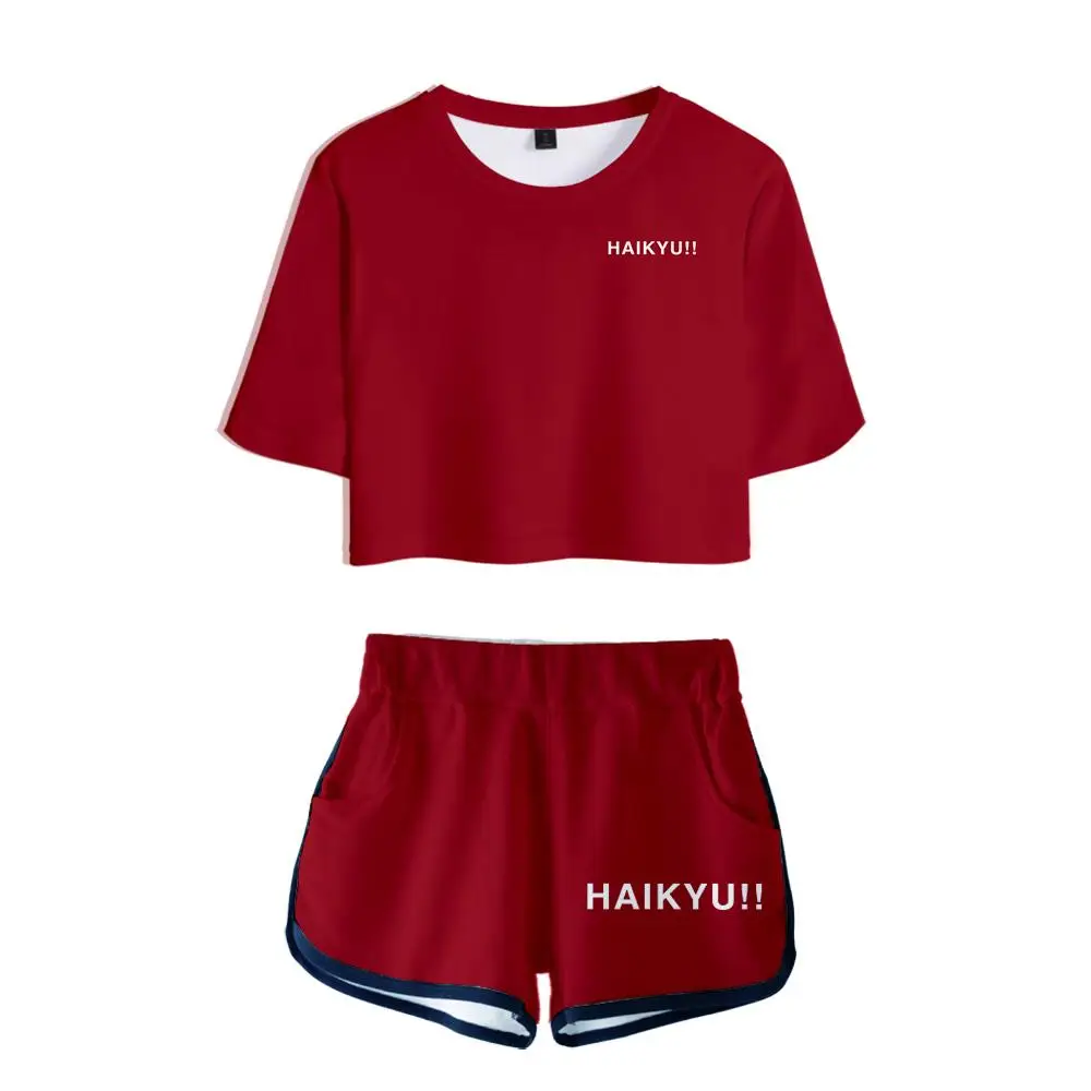 

Креативный Haikyuu! Женский комплект из двух предметов, летний короткий топ с коротким рукавом и шорты с 3D принтом, спортивный костюм в стиле Ха...