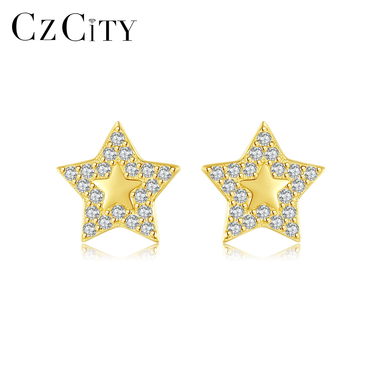 

CZCITY New Fashion Star Stud Earrings for Women 925 Sterling Silver Fine Jewelry CZ Boucle D'Oreille Femme Bijoux Christmas Gift