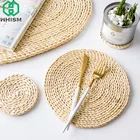 Подставки ручной работы, круглые соломенные скатерти для обеденного стола, WHISM, теплоизоляционный подстаканник для кастрюль, подставки, кухонные подставки