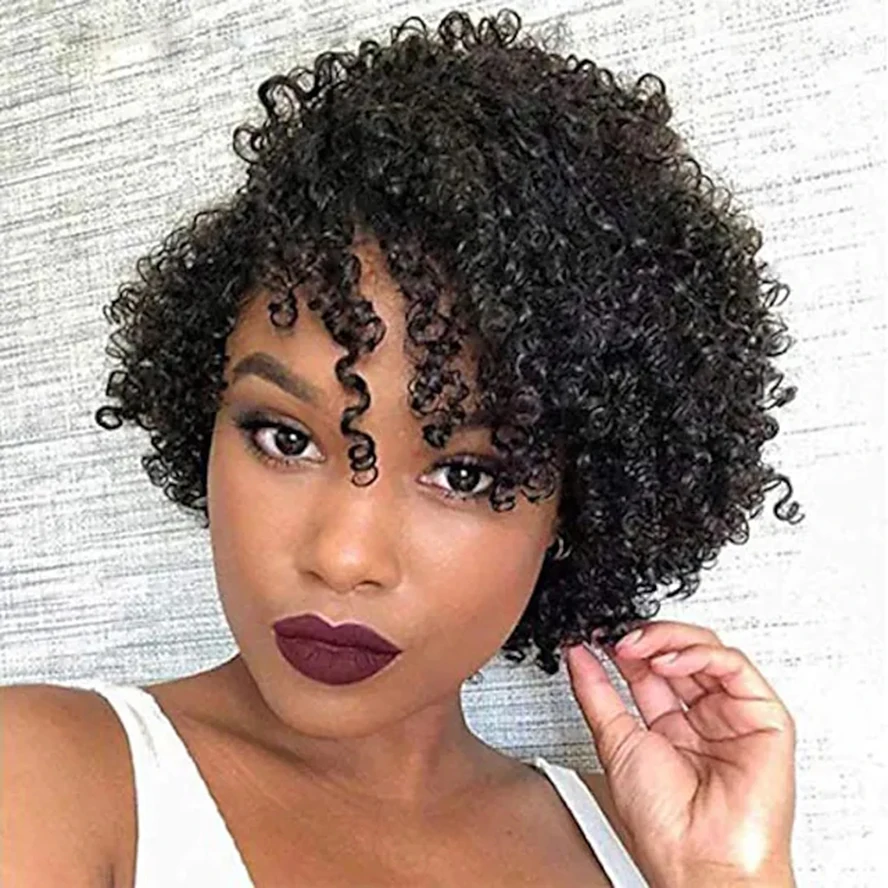 

Human Hair Blend Wig Black Short afro Kinky curly Costume Wig for women 8 inch