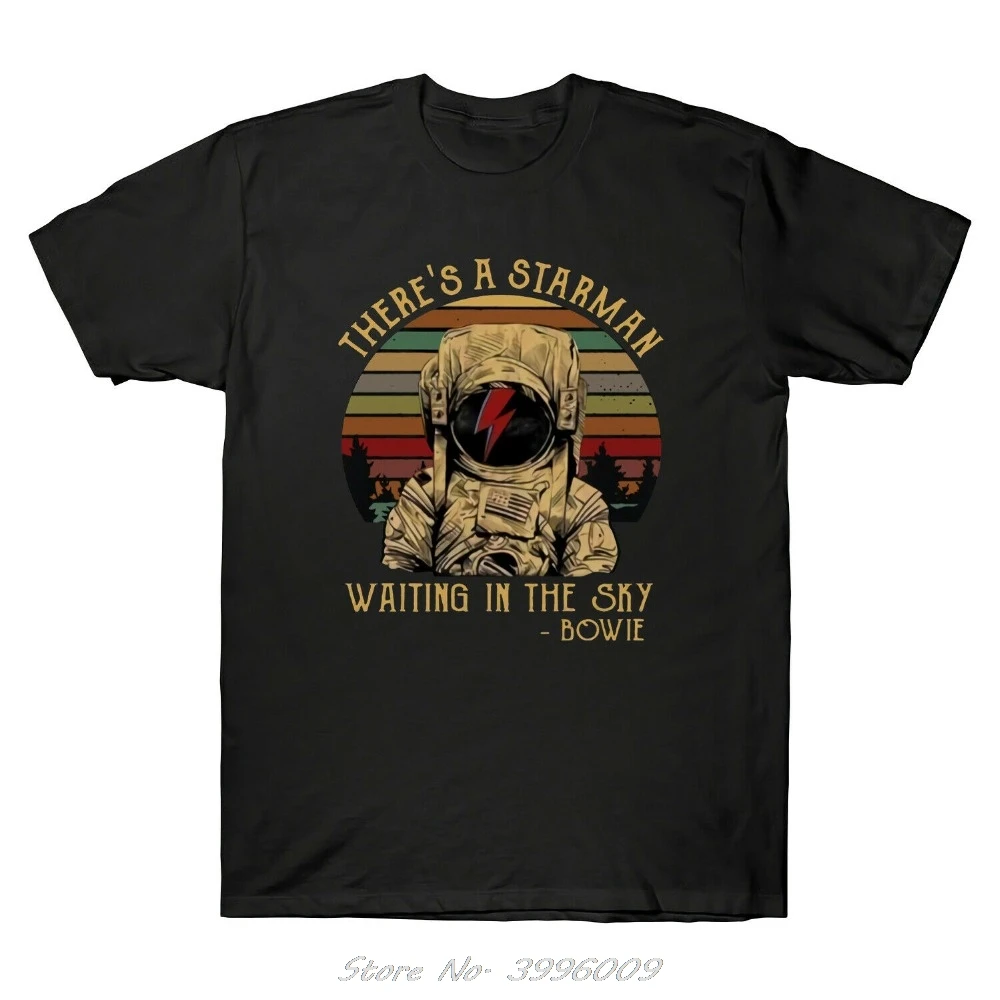 

David Bowie There'S A Starman Waiting In The Sky Vintage Men'S T Shirt Summer Cotton Basic Style Hip Hop T Shirt