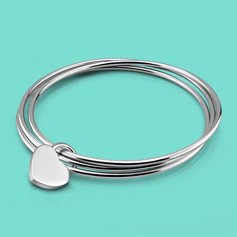 

Классический женский браслет из серебра 925 пробы, подвеска в форме сердца, три круга, дизайн, твердый серебряный браслет, Очаровательная биж...