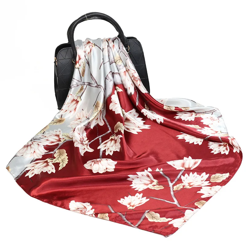 Шелковый шарф женский Принт свернутый тонкий с большой шалью корейский стиль