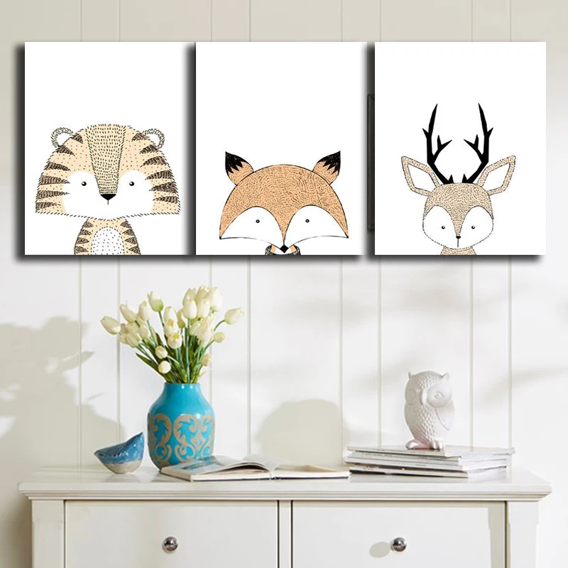 Children Room Lovely Animals Poster Painting Modern Wall Art Pictures Cuadros for Kids Posters Home Decoration | Дом и сад