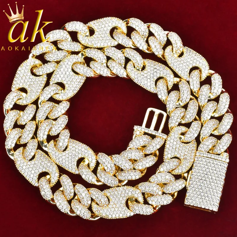 

12MM Gold Color Cuban Link Necklace Bling Men's Hip hop Jewelry Copper Iced Out Zircon Cuban Chain 18" For Gift