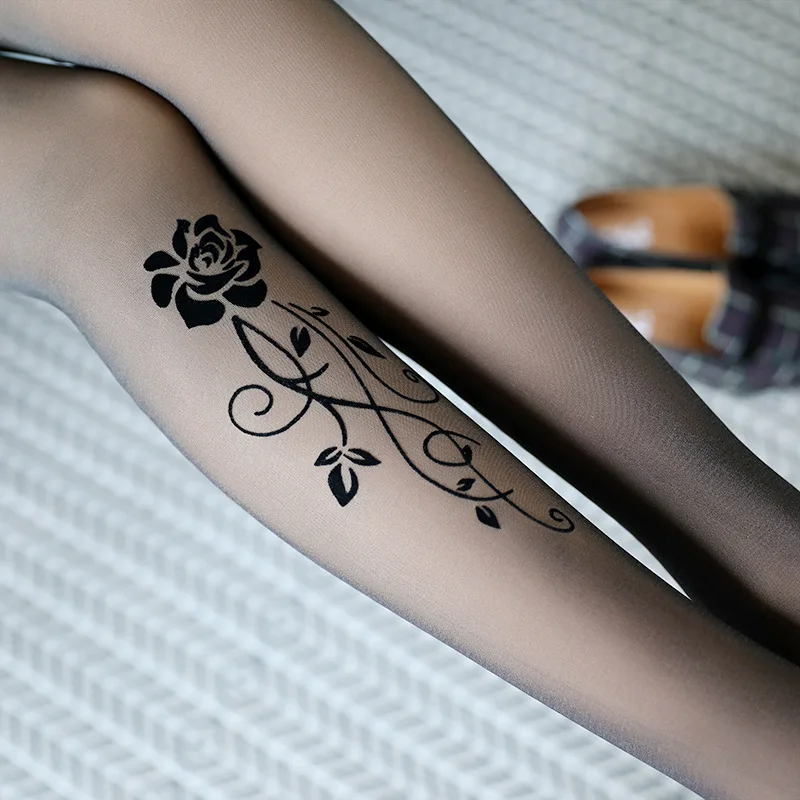 Зимние теплые серые поддельные прозрачные леггинсы Поддельные Татуировки