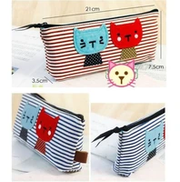 pen pencil case coin wallet stripe canvas cat makeup pouch bag purses cosmetic pocket change cute storage bag