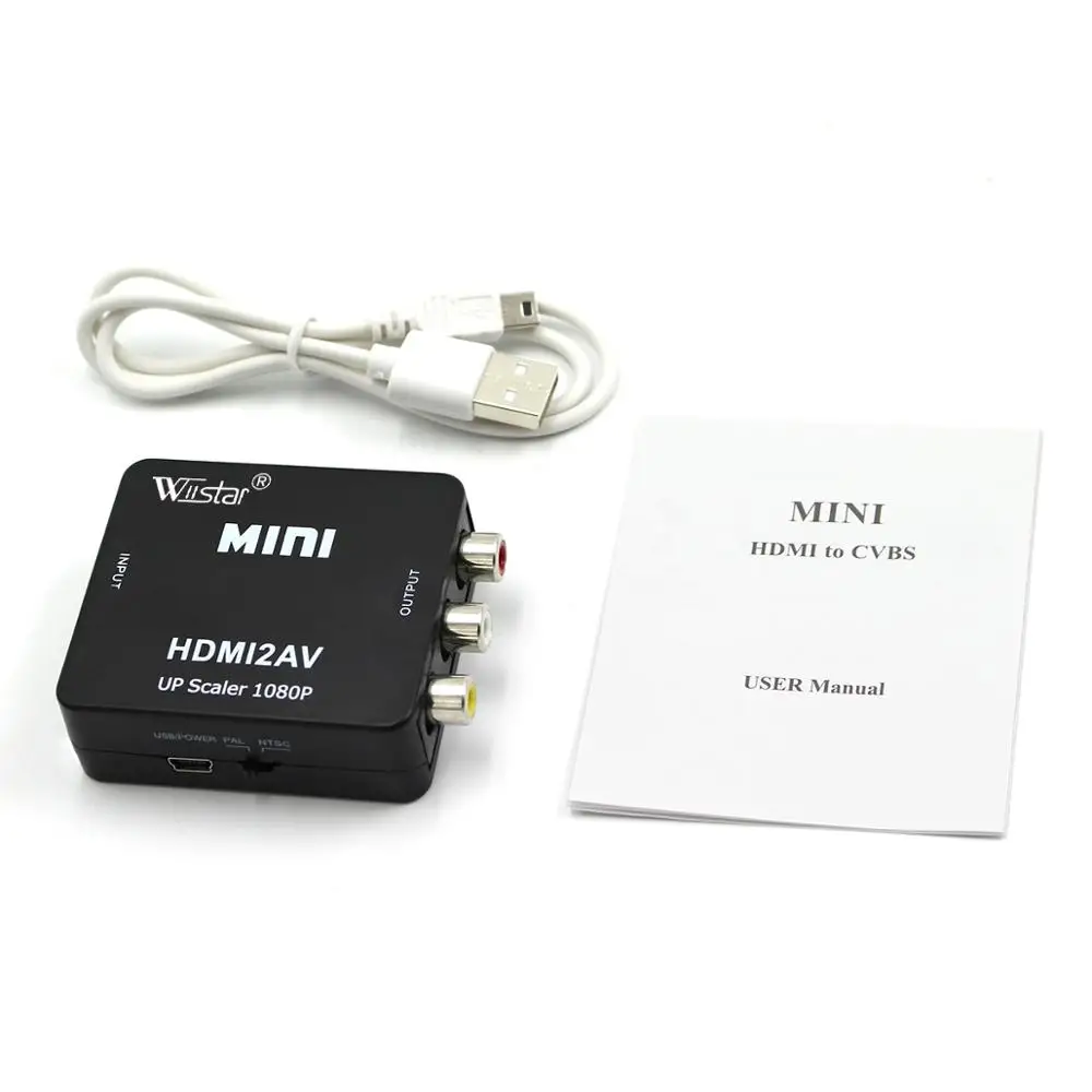 

HDMI TO AV Scaler Adapter HD Video Composite Converter Box HDMI to RCA AV/CVSB L/R Video 1080P Mini HDMI2AV Support NTSC PAL