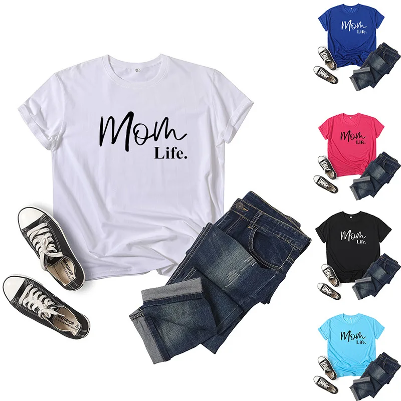 

Mom Life Letter Print Women T Shirt Short Sleeve O Neck Loose Women Tshirt Ladies Tee Shirt Tops Clothes Camisetas Mujer