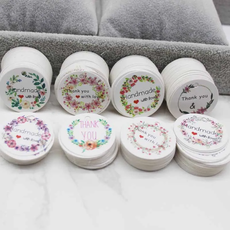 

100 шт. белые бирки ручной работы «with love /Thank You Flower» «сделай сам», свадебные конфеты, подарочная упаковочная бумага, подвесные бумажные бирки, ...