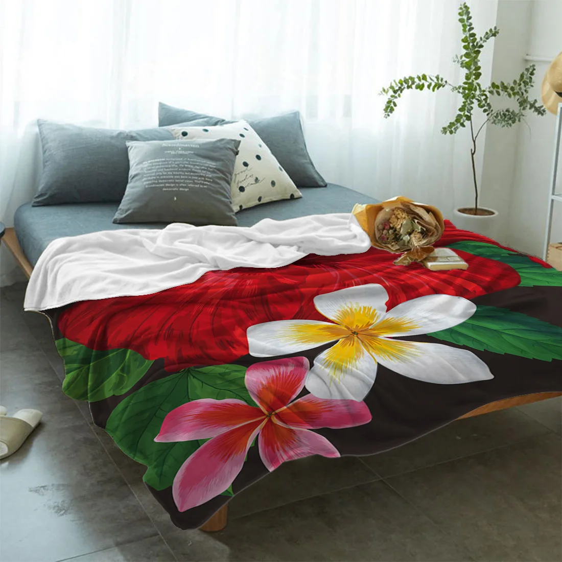 Фланелевое Одеяло с принтом в виде красных цветов | Дом и сад