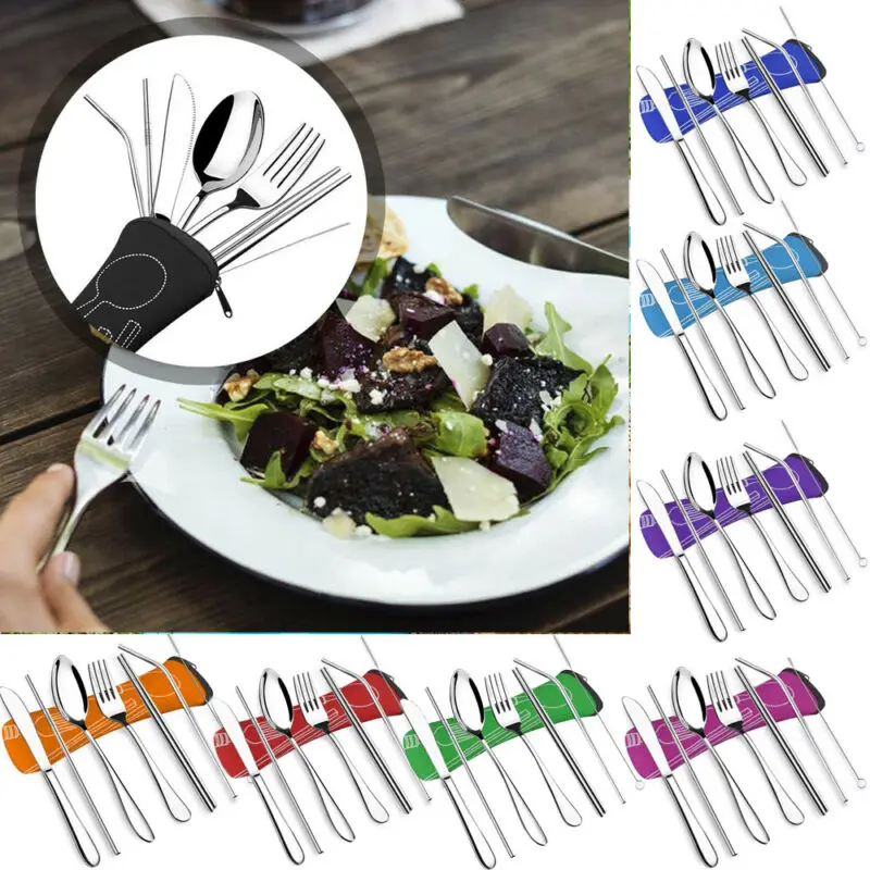 7 PCS Fork Spoon Knife Tableware Dining Canteen Cutlery Set Luxury Stainless Steel Portable for Travel Camping New | Дом и сад