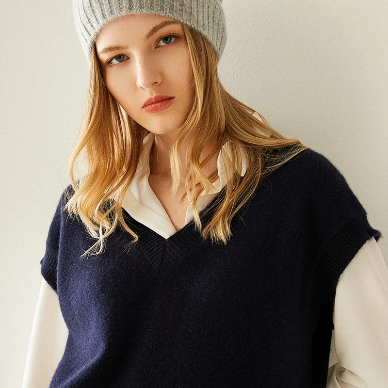Autumn and winter new fashion cashmere vest women's V-neck jacket |