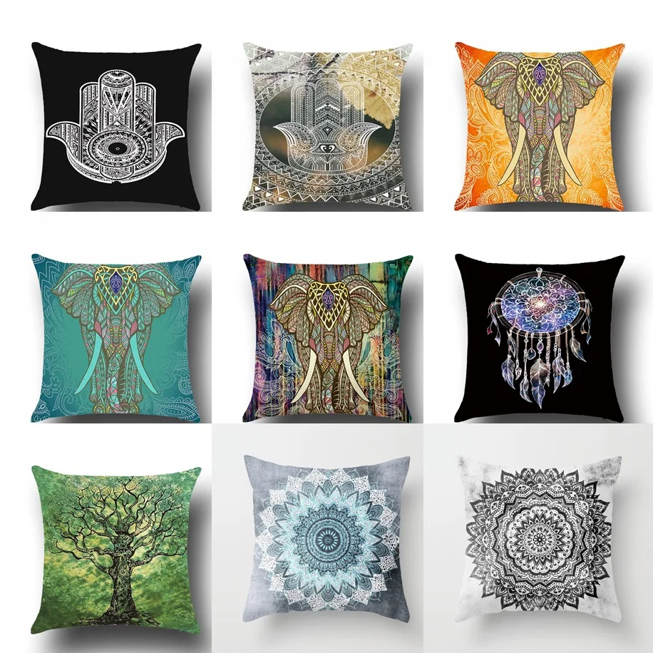 

Bohemian Mandala Printed Office Cushion Cover Colourful African Elephant Car Pillow Cover Home Decoration Sofa Bed Pillow Case