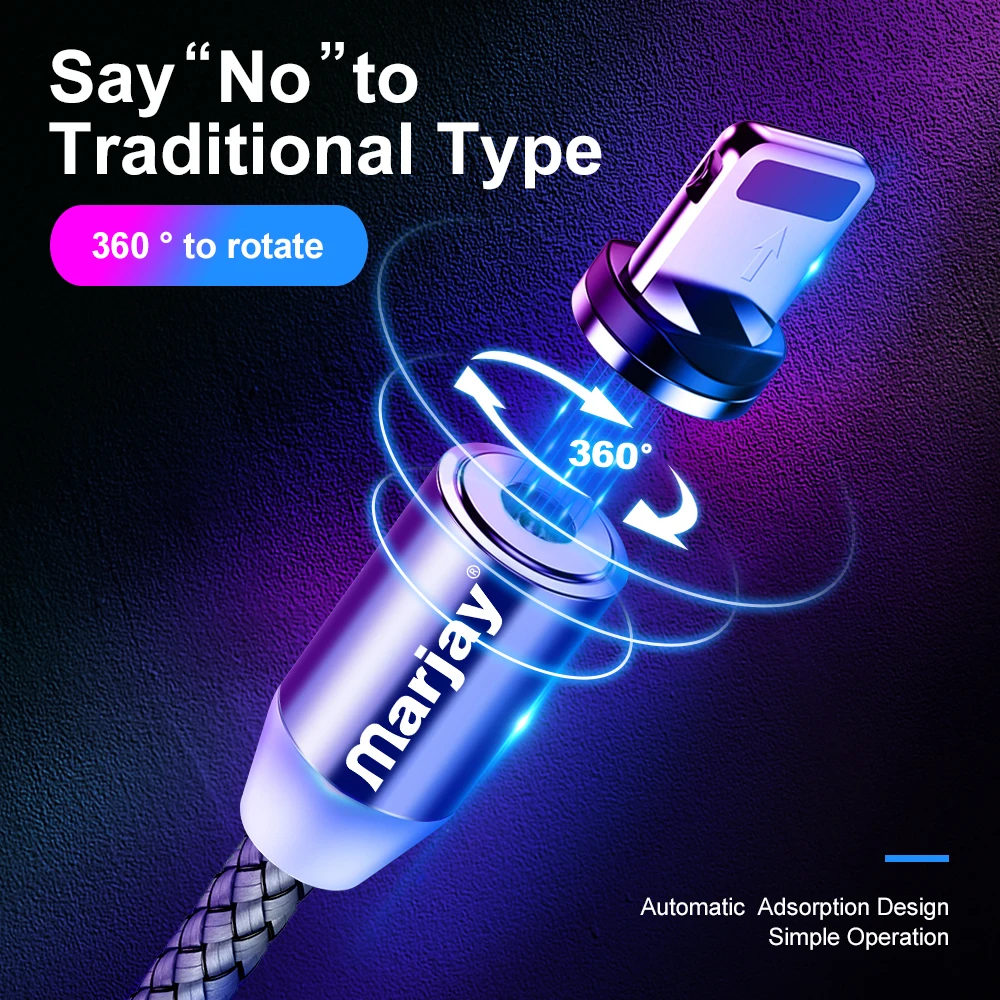 Marjay Магнитный USB кабель для передачи данных iphone быстрой зарядки с разъемом Micro Type C